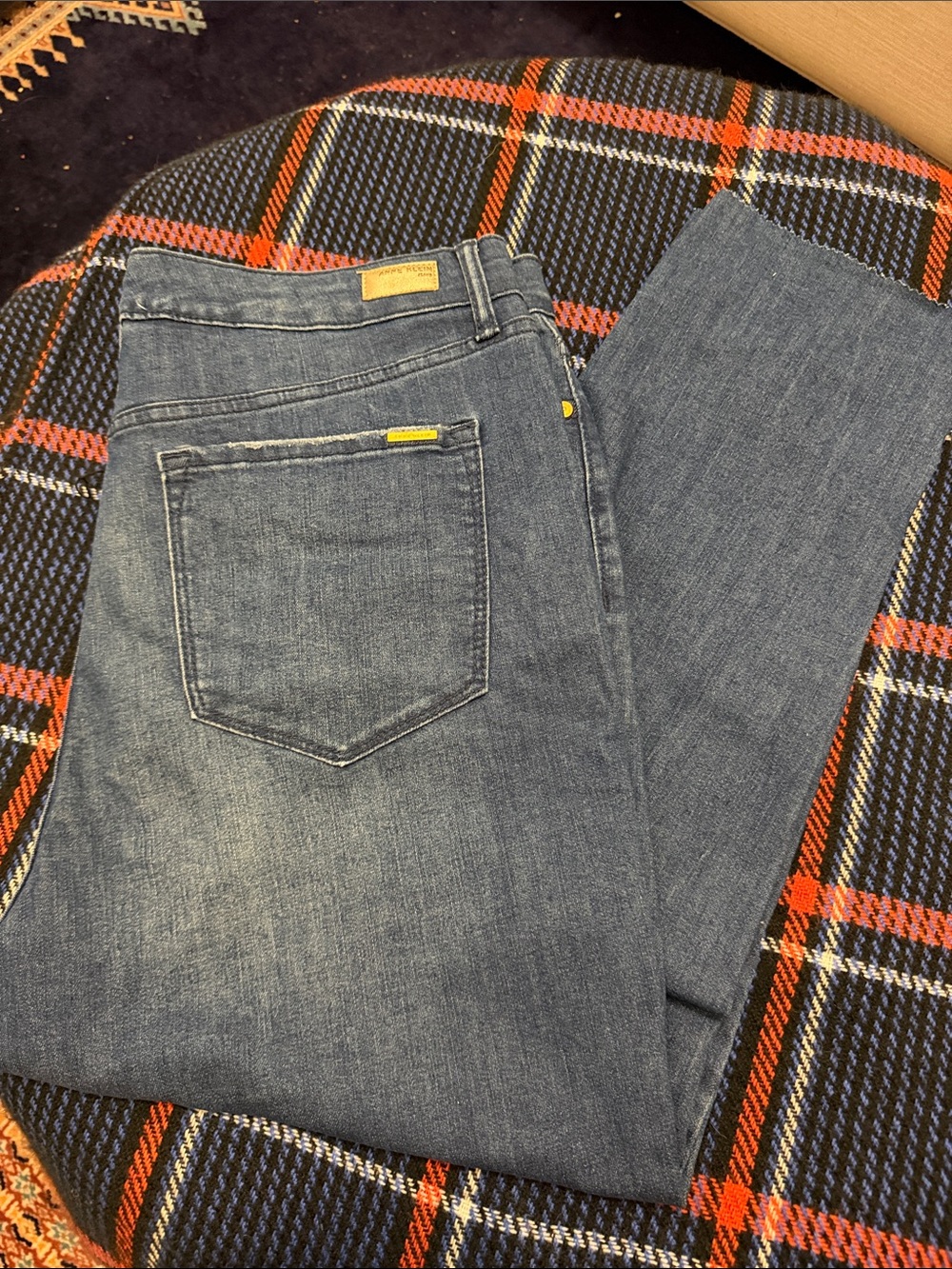 Anne Klein Classic Straight Leg Denim Jeans in Mid Blue